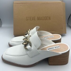 Steve Madden Lorie Leather Slip-on Mule White Leather Chainlink WMN SZ 9.5M NEW